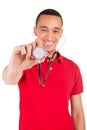 Portrait of African American male doctor or nurse smiling isolated Royalty Free Stock Photo