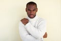 African american male fashion model posing with sweater