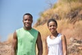 Portrait of African American Male and Female athlete smiling looking at camera at outdoor Royalty Free Stock Photo