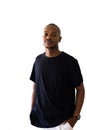 Portrait of african american man wearing black t-shirt with copy space on white background Royalty Free Stock Photo