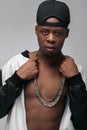 Portrait of african american rich haughty rapper