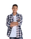 Portrait of African-American teenage boy on white Royalty Free Stock Photo