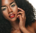 Beauty portrait of african american woman with afro hairstyle and glamour makeup. Royalty Free Stock Photo