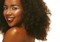 Beauty portrait of african american woman with afro hairstyle and glamour makeup. Royalty Free Stock Photo