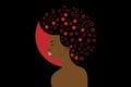 Portrait African American Woman, dark skin female face with Afro curly hair, ethnic beauty logo design, hair style salon concept