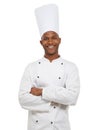 Portrait, african chef and happy in studio in hospitality career, young cook and small business entrepreneur. Black man