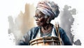 Portrait of an African drummer in watercolor style by Generative AI