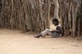 Portrait of a african little girl reading a book