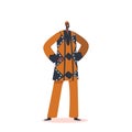 Portrait of African Man Wear Tribal Clothes Stand with Arms Akimbo. Smiling Indigenous Male Character of Africa