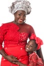 Portrait of African woman and little girl in traditional dress.Isolated Royalty Free Stock Photo