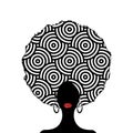 Portrait African Woman silhouette, dark skin female face with afro curly hair and ethnic traditional earrings, vector isolated Royalty Free Stock Photo