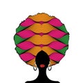 Portrait African Woman silhouette, dark skin female face with afro curly hair and ethnic traditional earrings, vector isolated