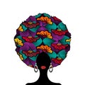 Portrait African Woman silhouette, dark skin female face with afro curly hair style and traditional earrings, ethnic Afro turban Royalty Free Stock Photo