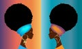 Portrait African women in Afro Curly hair, luxury golden earrings and turban. Beauty fashion template. Vector illustration Royalty Free Stock Photo