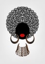 Portrait African Women , dark skin female face with hair afro and ethnic traditional earrings and necklace on isolated