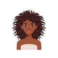 Portrait of Afro Beautiful Woman with Bad Dirty Hair. Black Lady did not Comb her Curly Hair. Wavy and Tangled Hair. Color Cartoon