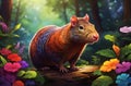 A portrait of an agouti in the colorful forest