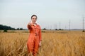Portrait Agronomist farmer with digital tablet computer in wheat field. Royalty Free Stock Photo