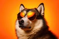 Portrait Alaskan Malamute Dog With Sunglasses Orange Background Advantages Of Alaskan Malamute, Cute