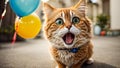 Portrait amazed cute cat comedian balloon funny cartoon animal eyes surprise