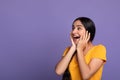 Portrait of amazed young indian woman looking at copy space Royalty Free Stock Photo