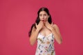 Portrait of amazed young woman in dress Royalty Free Stock Photo