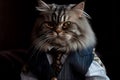 Portrait of ambition, well-dressed cat. Furry, well-fed cat in expensive suit. Generative AI