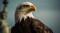 Portrait of an American bald eagle in front of the Statue of Liberty, Generative AI Royalty Free Stock Photo