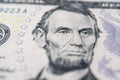 Portrait of American President Abraham Lincoln on a five dollar bill. Royalty Free Stock Photo