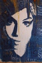 Portrait of Amy Winehouse with filter raindrops, canvas, acrylic paint