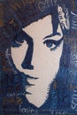 Portrait of Amy Winehouse with filter raindrops, canvas, acrylic paint