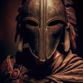 Portrait of an ancient warrior wearing an iron mask-generative AI