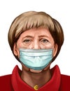 Portrait of Angela Merkel with medical mask due to corona pandemic.