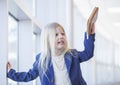 Portrait of angry bossy girl in office style clothing shouting