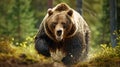 Portrait of an angry brown bear in a forest Royalty Free Stock Photo