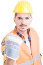 Portrait of angry constructor or engineer showing his fist Royalty Free Stock Photo