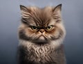 Portrait of an angry grumpy long-haired persian cat