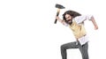 Portrait of an angry nerd holding an axe Royalty Free Stock Photo