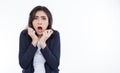 Portrait of angry pensive mad crazy asian woman screaming out. Royalty Free Stock Photo