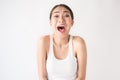 Portrait of angry pensive mad crazy asian woman screaming out Royalty Free Stock Photo