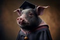 Portrait of animal crossing illustration pig wearing graduation gown