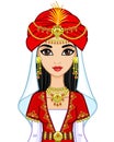 Portrait of the animation Arab princess in ancient suit.