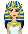 Portrait of the animation Egyptian princess in gold jewelry. Queen Cleopatra.