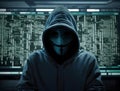 Portrait of anonymous hacker. Concept of hacking cybersecurity, cybercrime, cyberattack, etc