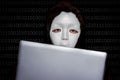 Portrait of anonymous man with white mask isolated on black Royalty Free Stock Photo