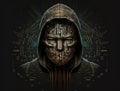 Portrait of anonymous robot hacker. Concept of hacking cybersecurity, cybercrime, cyberattack, etc