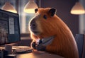 Portrait of an anthropomorphic capybara as a developer in the office. Generate Ai.