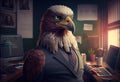 Portrait of an anthropomorphic eagle as a developer in the office. Generate Ai.