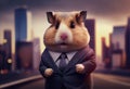 Portrait of an anthropomorphic hamster businessman roaming the city streets. Generate Ai.