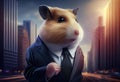 Portrait of an anthropomorphic hamster businessman roaming the city streets. Generate Ai.